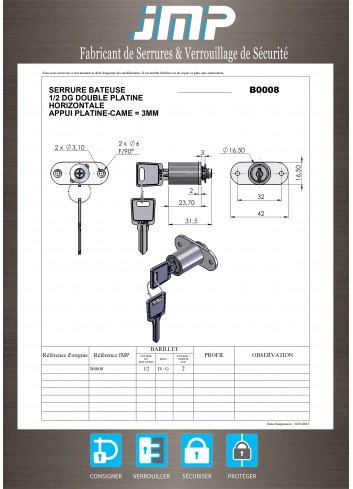 Hebelschlösser B0008 doppelte horizontale Platte - Technischer Plan