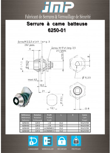 Hebelschlösser 6250-01 Quadrat von 8 - Technischer Plan