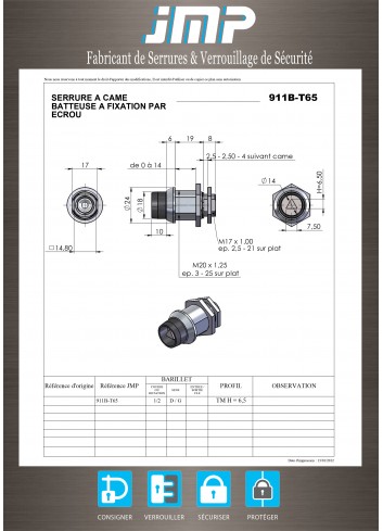 Hebelschlösser 911B-T65 - Technischer Plan