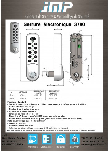 Elektronisches Schloss CODE-3780 - Technischer Plan